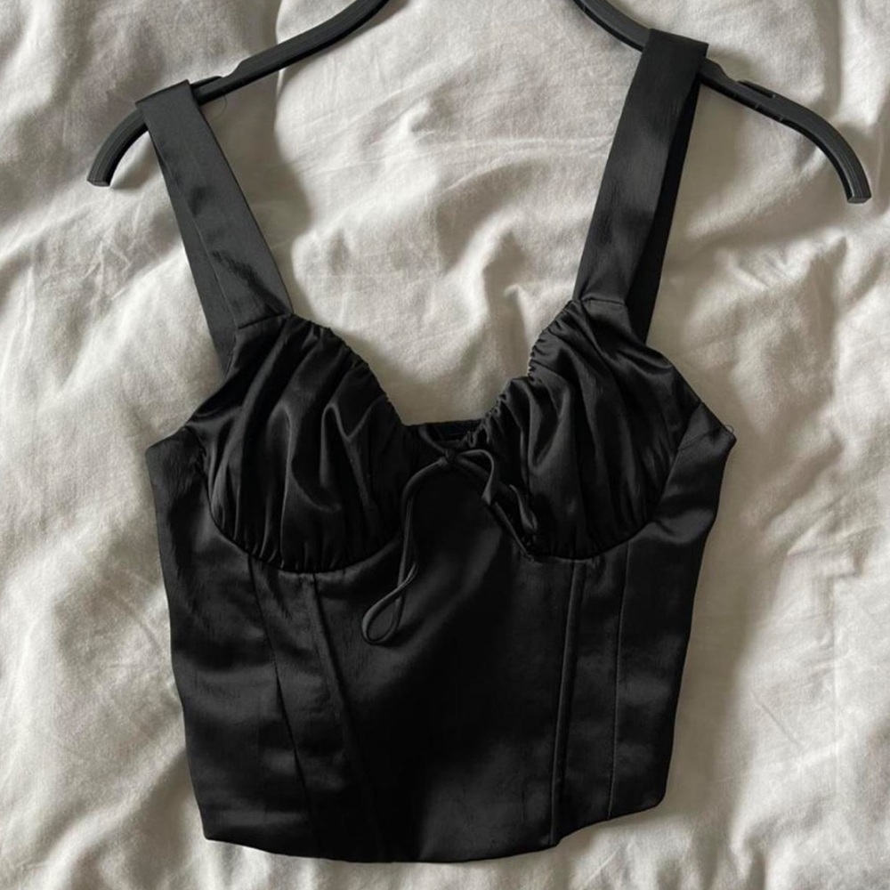 Bershka black satin crop top NWT